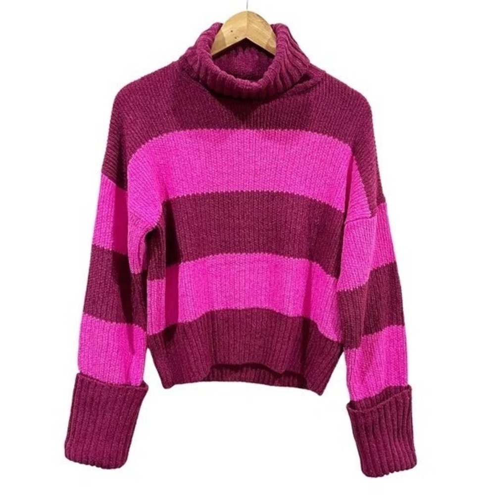 Pink Rose Womens Magenta Pink Striped Chenille Turtleneck Sweater 3S26129 Size L